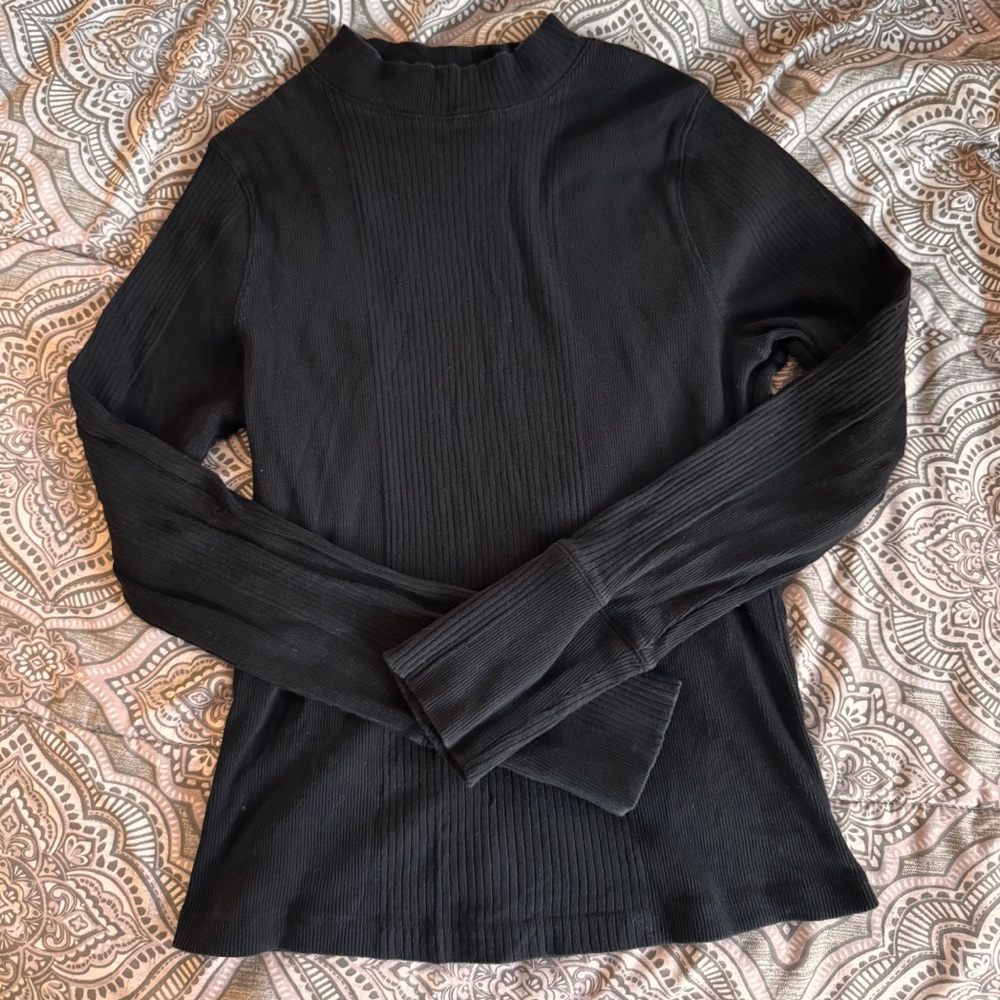 Free People Dylan Black Mock Neck Ribbed Top XL Long sleeve